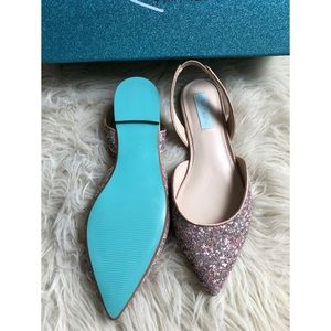 Blue by Betsey Johnson nude glitter wedding flats